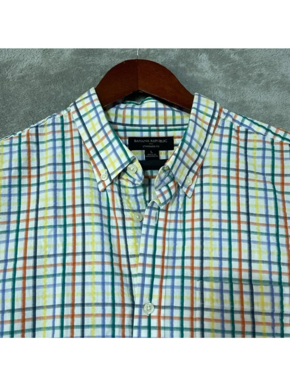 Banana Republic Textured Men's L Plaid Button-Down Shirt Standard Fit C0922